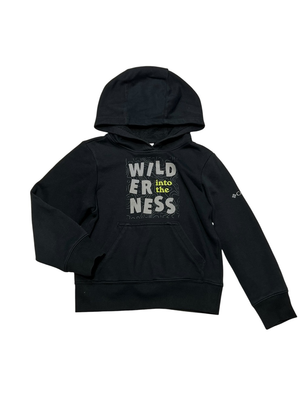 Columbia Kids Black Hoodie‎ with Green Accent 'Wildness' Graphic